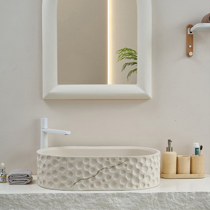 HMR - 25" Stone Resin Oval Vessel Sink Japandi Washbasin