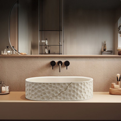 HMR - 25" Stone Resin Oval Vessel Sink Japandi Washbasin