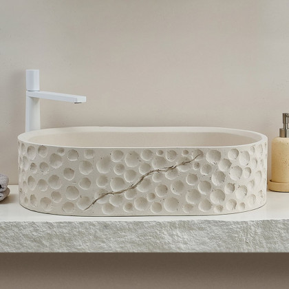 HMR - 25" Stone Resin Oval Vessel Sink Japandi Washbasin