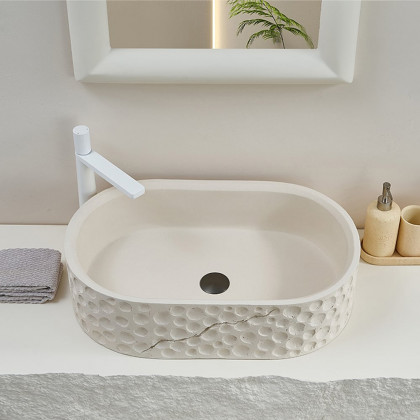 HMR - 25" Stone Resin Oval Vessel Sink Japandi Washbasin