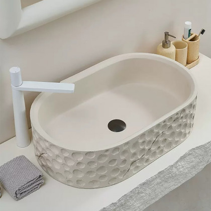 HMR - 25" Stone Resin Oval Vessel Sink Japandi Washbasin