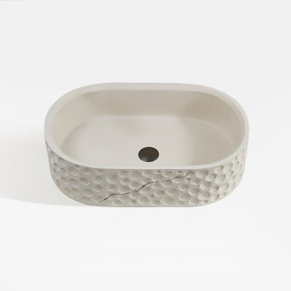 HMR - 25" Stone Resin Oval Vessel Sink Japandi Washbasin