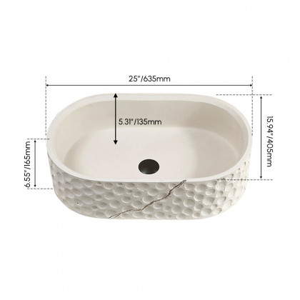 HMR - 25" Stone Resin Oval Vessel Sink Japandi Washbasin