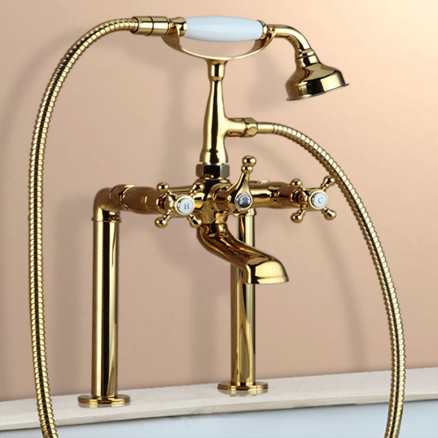 HMR - Modern Stylish Deck Mounted Bathroom Sink Faucet in Brass