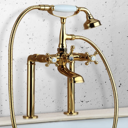 HMR - Modern Stylish Deck Mounted Bathroom Sink Faucet in Brass