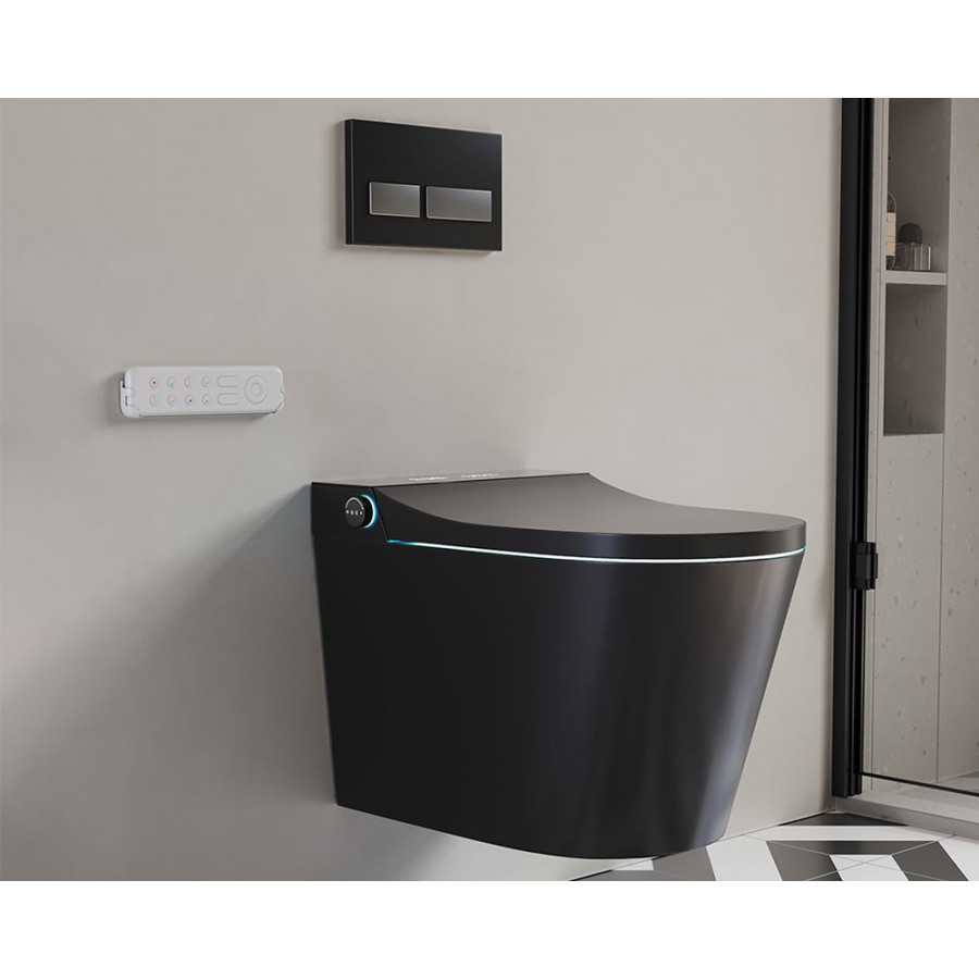 HMR Automatic Wall-Mounted Smart Bidet Toilet with In-Wall Tank - Black