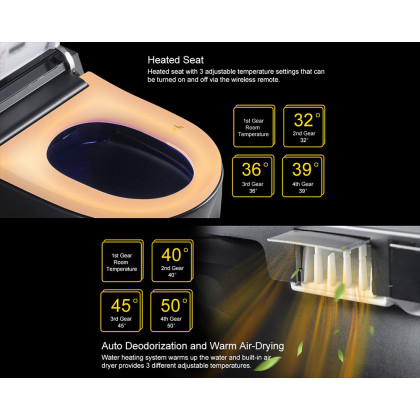 HMR Automatic Wall-Mounted Smart Bidet Toilet with In-Wall Tank - Black