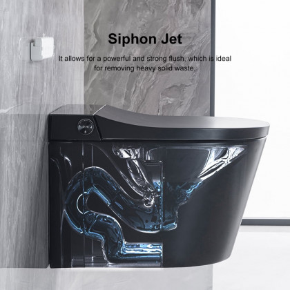 HMR Automatic Wall-Mounted Smart Bidet Toilet with In-Wall Tank - Black