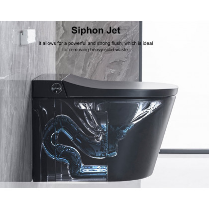 HMR Automatic Wall-Mounted Smart Bidet Toilet with In-Wall Tank - Black