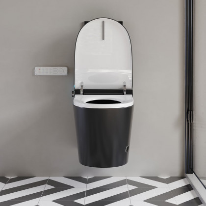 HMR Automatic Wall-Mounted Smart Bidet Toilet with In-Wall Tank - Black