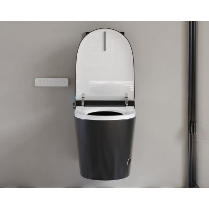 HMR Automatic Wall-Mounted Smart Bidet Toilet with In-Wall Tank - Black