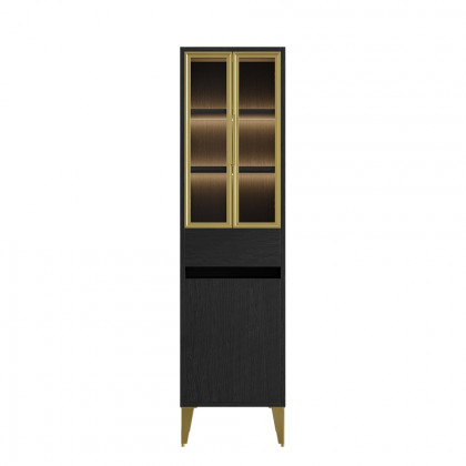 HMR - Freestanding Bathroom Storage Cabinet with LED Lighted in Black & Gold