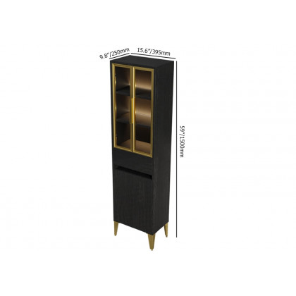 HMR - Freestanding Bathroom Storage Cabinet with LED Lighted in Black & Gold