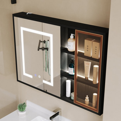 HMR - 40" Black LED Lighted Bathroom Medicine Cabinet Vanity Mirror with Storage & Glass Door