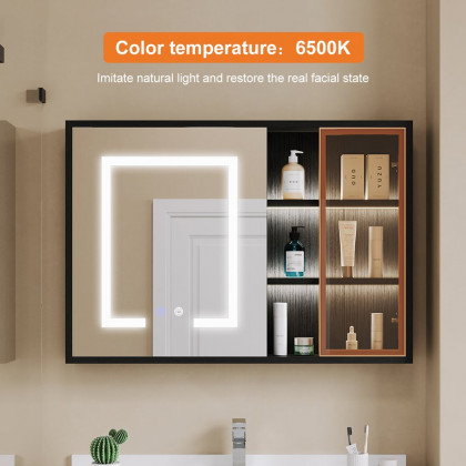 HMR - 40" Black LED Lighted Bathroom Medicine Cabinet Vanity Mirror with Storage & Glass Door