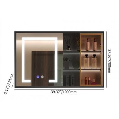 HMR - 40" Black LED Lighted Bathroom Medicine Cabinet Vanity Mirror with Storage & Glass Door