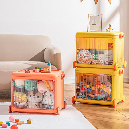 HMR - Yellow Kids Toy Organizer Cart Collapsible Storage Bin with Wheels & Handle
