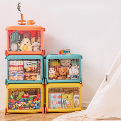 HMR - Yellow Kids Toy Organizer Cart Collapsible Storage Bin with Wheels & Handle
