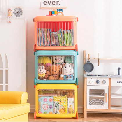 HMR - Yellow Kids Toy Organizer Cart Collapsible Storage Bin with Wheels & Handle