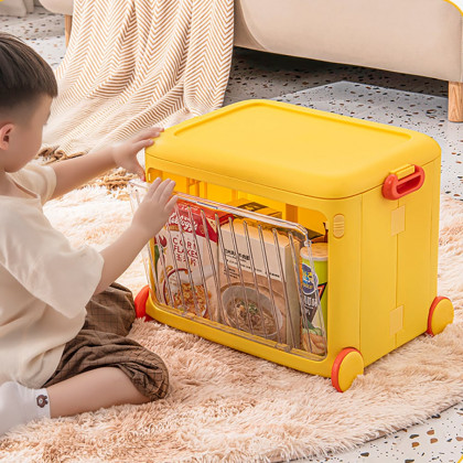 HMR - Yellow Kids Toy Organizer Cart Collapsible Storage Bin with Wheels & Handle