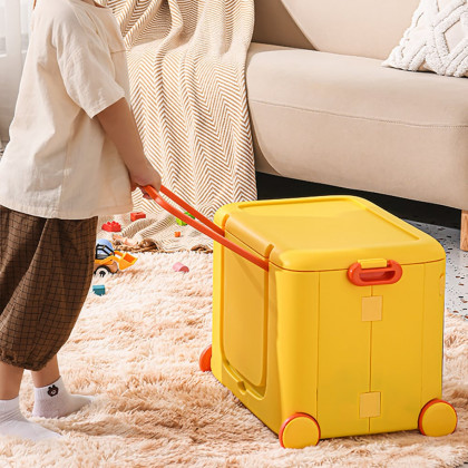 HMR - Yellow Kids Toy Organizer Cart Collapsible Storage Bin with Wheels & Handle
