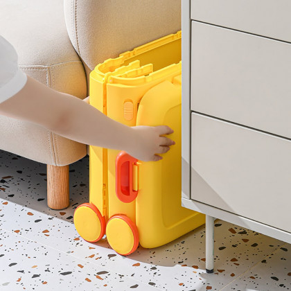 HMR - Yellow Kids Toy Organizer Cart Collapsible Storage Bin with Wheels & Handle