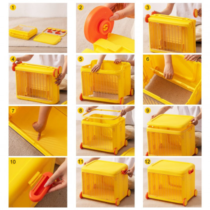 HMR - Yellow Kids Toy Organizer Cart Collapsible Storage Bin with Wheels & Handle