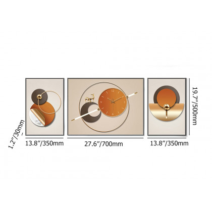 HMR - 3Pcs Geometric Wall Clock Decor Set Modern Canvas Painting Wall Art with Aluminum Frame