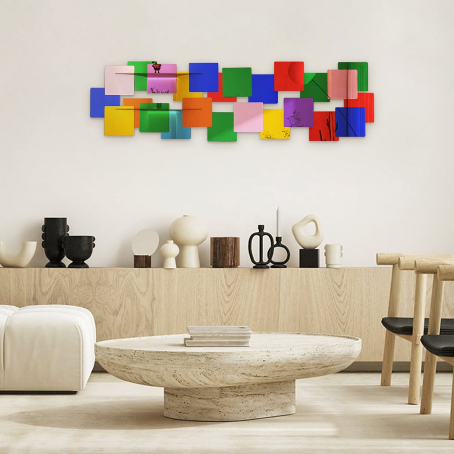 HMR - 30.3" Mirrored Acrylic 3D Multicolor Cubes Wall Art Geometric Square Decor Living Room