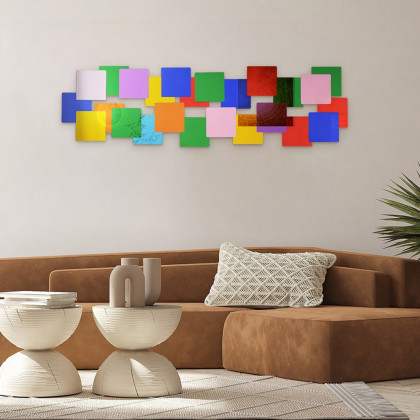 HMR - 30.3" Mirrored Acrylic 3D Multicolor Cubes Wall Art Geometric Square Decor Living Room