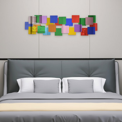 HMR - 30.3" Mirrored Acrylic 3D Multicolor Cubes Wall Art Geometric Square Decor Living Room