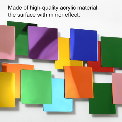 HMR - 30.3" Mirrored Acrylic 3D Multicolor Cubes Wall Art Geometric Square Decor Living Room