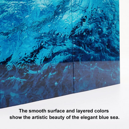 HMR - 3 Pieces Coastal Tempered Glass Wall Art Large Rectangle Ocean Sea Wave Hanging Decor
