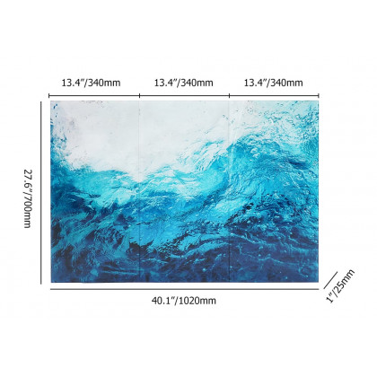 HMR - 3 Pieces Coastal Tempered Glass Wall Art Large Rectangle Ocean Sea Wave Hanging Decor