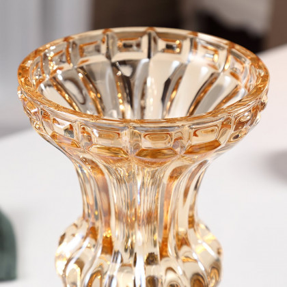 HMR - Retro European Style Golden Crystal Glass Carved Vase Artificial Flowers in Vase Set