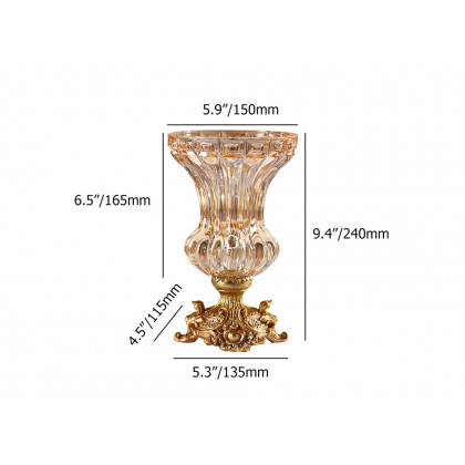 HMR - Retro European Style Golden Crystal Glass Carved Vase Artificial Flowers in Vase Set