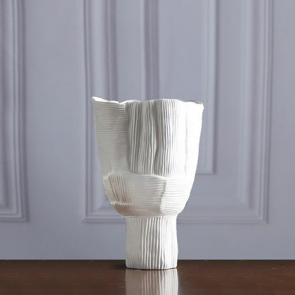 HMR - 2-Pieces Minimalist White Striped Flower Vases Set Resin Vase Decor Living Room Bedroom