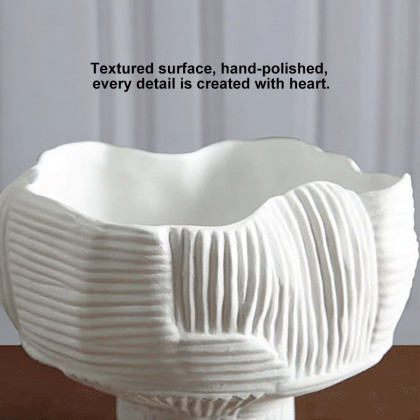 HMR - 2-Pieces Minimalist White Striped Flower Vases Set Resin Vase Decor Living Room Bedroom