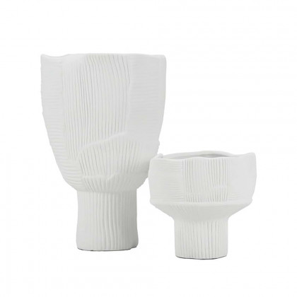 HMR - 2-Pieces Minimalist White Striped Flower Vases Set Resin Vase Decor Living Room Bedroom