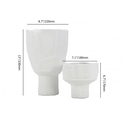 HMR - 2-Pieces Minimalist White Striped Flower Vases Set Resin Vase Decor Living Room Bedroom