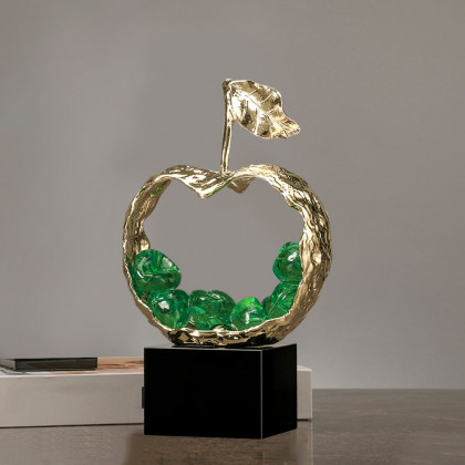 HMR - 8" Green Metal & Resin Abstract Geometric Apple Fruit Sculpture Ornament Desk Decor Art