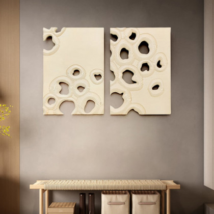 HMR - 2 Pieces 3D Abstract Geometric Carved Wood Wall Art Sculpture Decor Living Room Bedroom