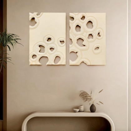 HMR - 2 Pieces 3D Abstract Geometric Carved Wood Wall Art Sculpture Decor Living Room Bedroom