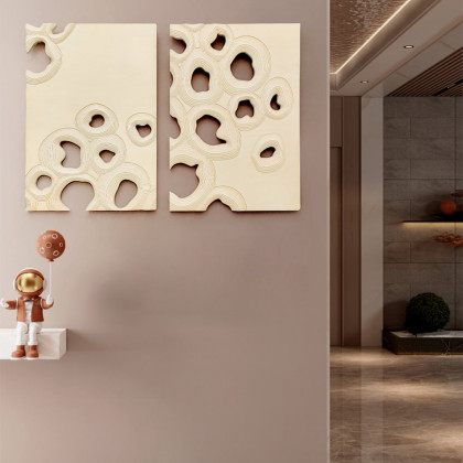 HMR - 2 Pieces 3D Abstract Geometric Carved Wood Wall Art Sculpture Decor Living Room Bedroom