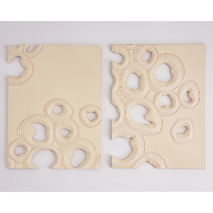 HMR - 2 Pieces 3D Abstract Geometric Carved Wood Wall Art Sculpture Decor Living Room Bedroom