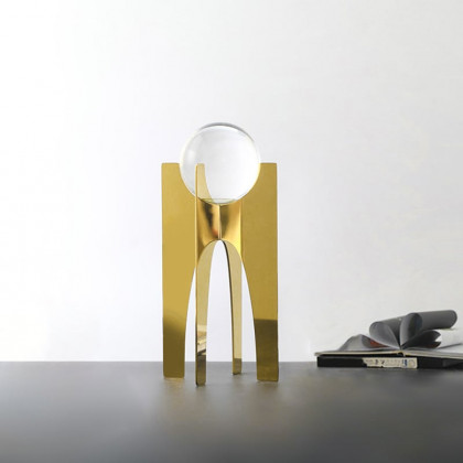 HMR - Modern Round Crystal Ball Ornament with Gold Stand Home Decor Art Desk Figurine Object