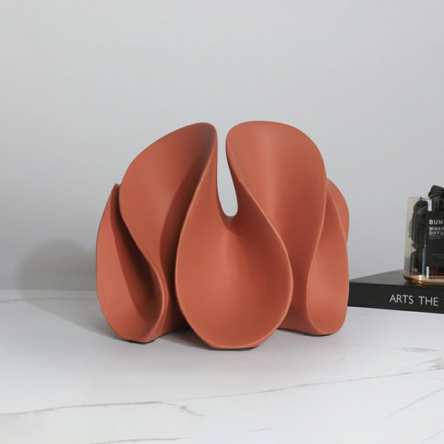 HMR - Modern Orange Resin Abstract Flower Ornament Sculpture Decor Art Home Desk Statue Object