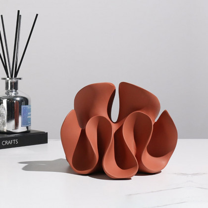 HMR - Modern Orange Resin Abstract Flower Ornament Sculpture Decor Art Home Desk Statue Object