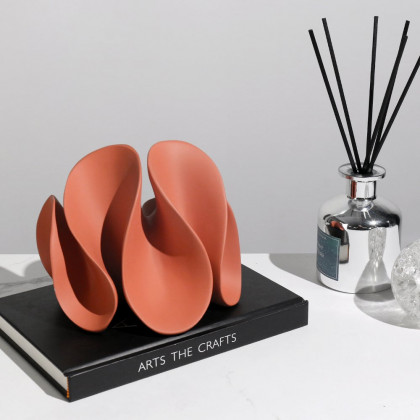 HMR - Modern Orange Resin Abstract Flower Ornament Sculpture Decor Art Home Desk Statue Object