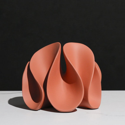 HMR - Modern Orange Resin Abstract Flower Ornament Sculpture Decor Art Home Desk Statue Object